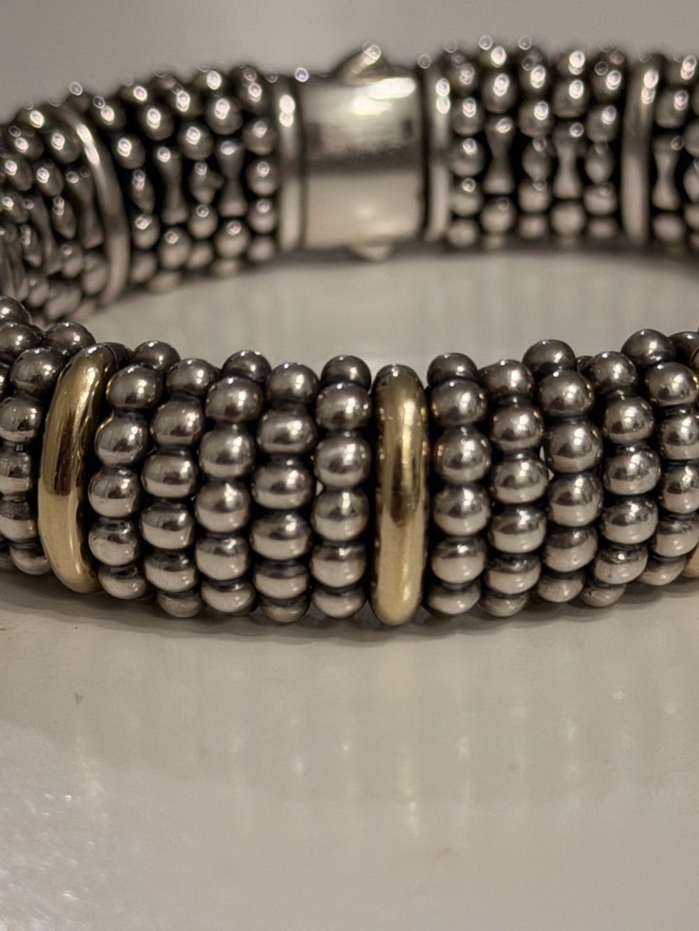 Gold Station Caviar Bracelet | 15mm | 18k & Sterling Silver - Picture 8 of 12